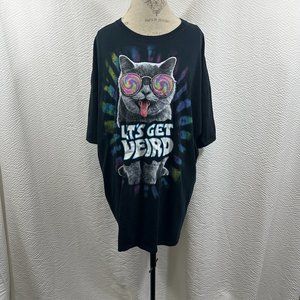 DOM 3XL Let's Get Weird Cat Graphic Mens Short Sleeve Shirt Black 100% Cotton